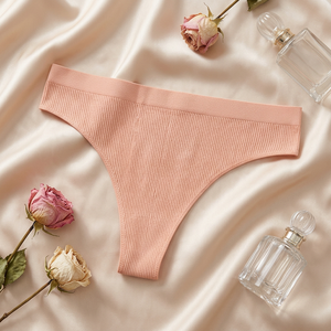 Culottes string côtelées sans couture pour femmes, couleur unie, taille basse, grandes tailles, lingerie sexy pour femmes, respirantes, string de yoga, OEM ODM - Product Image 4