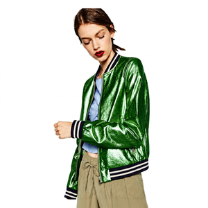 Chaqueta Bomber de Invierno para Mujer, Brillante, Satinada, Color Dorado, Cierre con Cremallera, Logotipo, Impermeable, Estilo Casual Elegante, Último Diseño, Venta al Por Mayor - Product Image 1