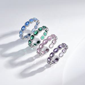 Anillos ajustables de plata 925 al por mayor, joyería de moda para mujer, anillos de compromiso apilables de color DIY, estilo vintage, delicados, con circonita esmeralda. - Product Image 3