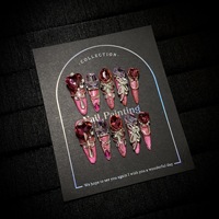 Faux ongles de luxe rouge rose œil de chat faits à la main, patchs d'ongles artisanaux lourds pour rendez-vous, festivals et décoration d'ongles