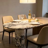 Table à manger en marbre Calacatta Viola de haute qualité, personnalisée, moderne, en pierre naturelle, pour la maison, l'appartement, l'hôtel