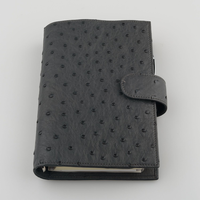 Carnet de voyage A5 en cuir noir gaufré autruche, rechargeable, à feuilles mobiles, avec couverture à trois volets, format poche, papeterie, cadeau