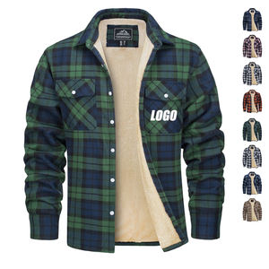 Veste coupe-vent d'hiver en flanelle doublée de polaire pour hommes Manteau épais et vêtements d'extérieur décontractés à carreaux avec bouton cargo pour le travail - Product Image 1