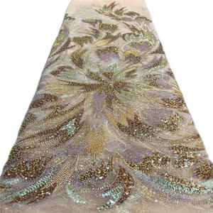 Tissus en dentelle à sequins de haute qualité nigérians, dentelle douce pour robes de mariée et de soirée - Product Image 5