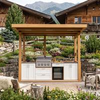 Ensemble de mobilier de jardin moderne avec station de cuisine extérieure, téléviseur intelligent, éclairage LED, haut-parleur Bluetooth, en acier inoxydable, pliable, pour resort