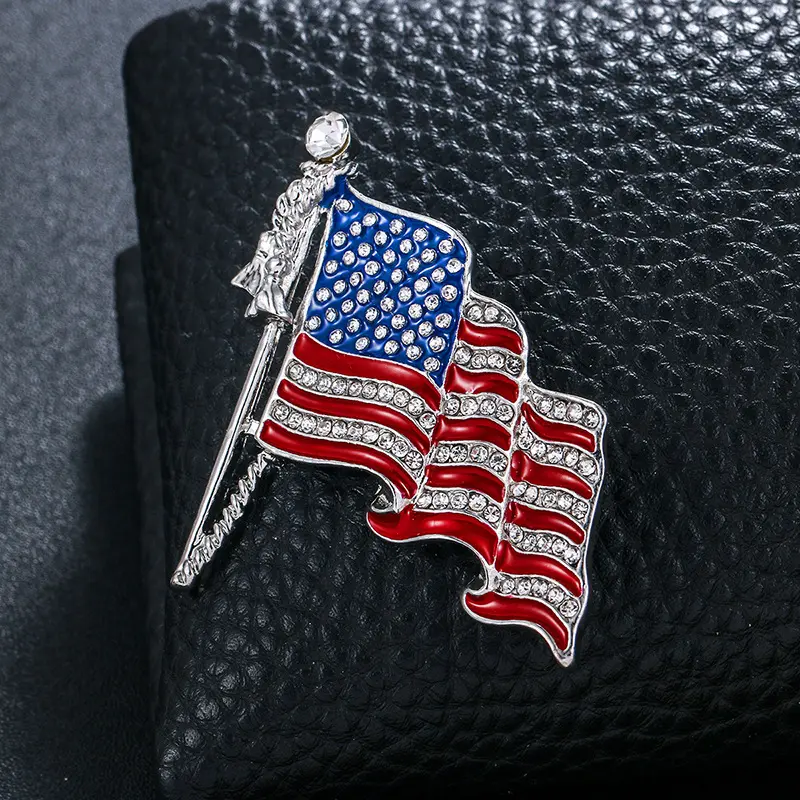 2023 Luxury Custom Flag Pin Rhinestone Corsage Brooches Pins Accessories Jewelry for Women