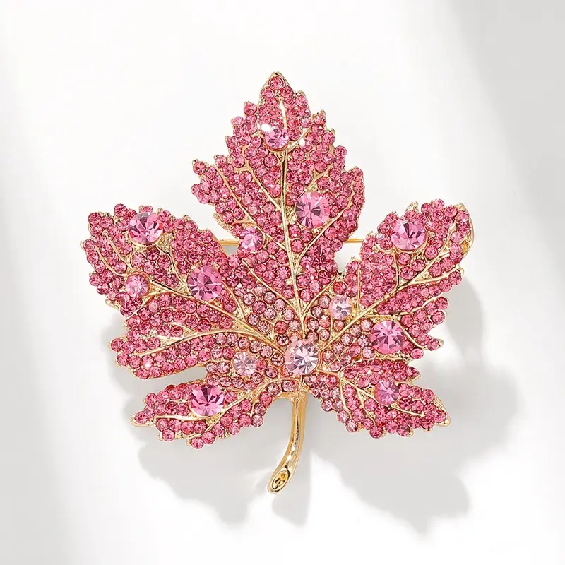 Big Flower Crystal Blue Gradient Maple Leaf Brooch Diamond Winter Accessory Pin Brooches