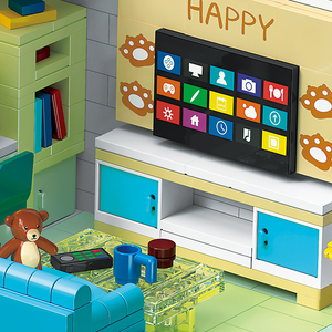 Mainan blok bangunan rumah beruang kecil hangat, Model kreatif plastik anak-anak blok bangunan lanskap jalanan - Product Image 5