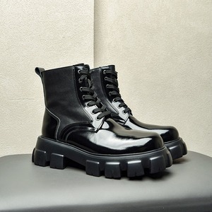 Botas de motociclista de cuero genuino de alta gama para hombre, con plataforma, suela gruesa, caña alta, que aumentan la altura, de cuero vacuno puro. - Product Image 1