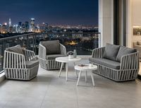 4-teiliges Outdoor-Gartenmöbel-Set mit Rattan-Sofa und Sesseln, Terrassen-Gesprächsgruppe