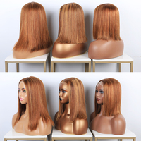 Perruque lace front wig à cuticules vierges indiennes lisses, 13x4, coupe au carré courte, coupe au carré, couleur ombrée