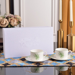 New British Minimalist Lily of the Valley Patterned Porcelain Cups and Plates for Afternoon <b>Tea</b> - Product Image 1