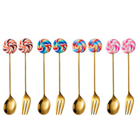 Cuillères à dessert mignonnes fourchette coffret cadeau cuillère et fourchettes colorées en acier inoxydable pour thé et café