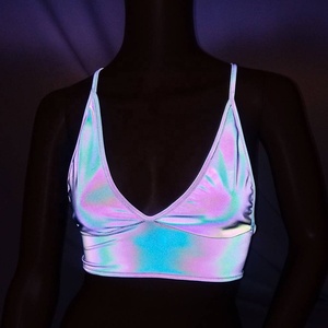 Las mujeres Sexy laser reflective side V neck tank Top Bralette bra night camisole - Product Image 1