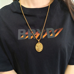 HC-collar con colgante de moneda de Latón chapado en oro, estilo retro, Oval, antialergia, <span class=keywords><strong>Sensible</strong></span>, acero inoxidable - Product Image 5
