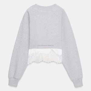 Sudadera Corta Personalizada <span class=keywords><strong>para</strong></span> Mujer con Parches de Encaje, Estilo Francés, Dulce y Casual - Product Image 5