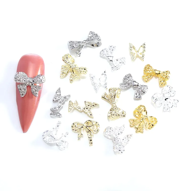 FX-NT44 all'ingrosso Hotsell Luxury 3D Finger Beauty Decorations strass popolare zircone Bow Jewelry Diamond Bow Tie per unghie
