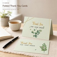 Cartes de remerciement personnalisées avec dorure à chaud, motif botanique aquarelle, pliées, avec enveloppes, pour petites entreprises, forme personnalisée