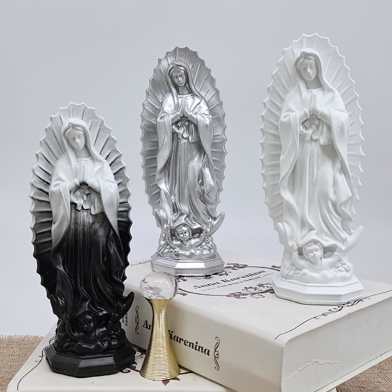 Mexican Style Religious Our Lady of Guadalupe Figurine Sculpture Catholic Blessed Virgin Mary Resin Statue for Home Decor