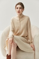 Cardigan 100% cachemire, col haut pour femme, pull en tricot boutonné devant et derrière, veste unie