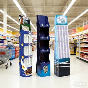 ชั้นวางขนมขบเคี้ยวแบบตั้งพื้นทำจากกระดาษแข็งสำหรับมันฝรั่งทอด ชั้นวางแสดงสินค้าปลีกในซูเปอร์มาร์เก็ต ชั้นวางกระดาษลูกฟูกสำหรับอาหาร - Product Image 1