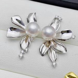 22351DIY <b>Pearl</b> Accessories S925 <b>Silver</b> Earnail Empty Stand Gold <b>Silver</b> Jewelry <b>Earrings</b> with 6-7mm Round - Product Image 1