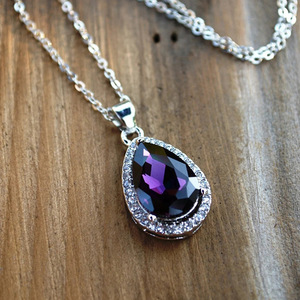 Collar con colgante de lágrima para mujer, cadena elegante con piedras brillantes para fiesta formal, joyería de boda - Product Image 2