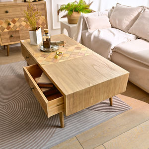 Table basse en bois de style moderne INNOVA avec tiroir de rangement, sculptée à la main, naturelle, décorative, durable, facile à assembler, pour salon - Product Image 3