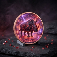 Prix d'usine Jeton de défi en métal cuivre émaillé 3D effet lave coloré en forme de corne de rhinocéros pour la promotion d'événements de jeu