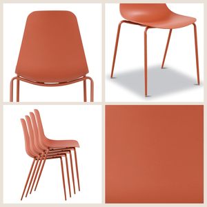 Juego de 4 Sillas de Comedor Apilables de Plástico Estilo Moderno de Mediados de Siglo con Patas de Metal - Uso Interior/Exterior, Color Rojo Coral, Muebles para el Hogar - Product Image 5
