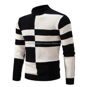 Suéter de Punto con Cuello Alto para Hombre, Estilo Coreano, Color Block, Moda Juvenil, Informal, Invierno 2026 - Product Image 1