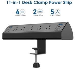 <span class=keywords><strong>Multiprise</strong></span> industrielle PD 20W avec 5 prises CA amovibles, rétractables et montables, à fixer sur table/bureau, 2 ports USB-A et 4 ports Type-C, 10A - Product Image 3