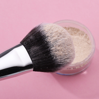 Grosir kuas serbuk tunggal mewah perak hitam untuk kuas Makeup bedak rambut sintetik wajah Logo kustom