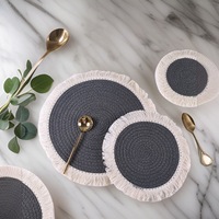 Napperon rond 100% coton napperons tissés en corde de coton frange cuisine Table à manger ensemble de tapis en coton café verre boisson sous-verres