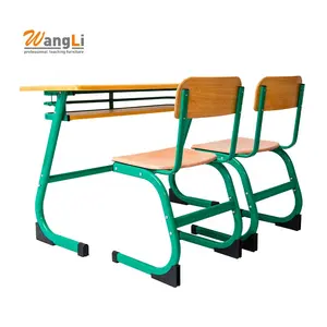 Moderne Schoolmeubilair Dubbele Bureaustoel Set Zware Klaslokaal Studentenstoelen En Tafel Twee Stoelen