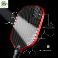 Raket Pickleball 3K Serat Karbon Anyaman 16mm Thermoformed Cold Pressed dengan Penutup dan 2 Bola