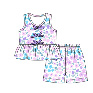 GSSO3591 Conjunto Infantil Personalizado para Niña Activa con Estampado de Flores Rosas, sin Mangas, Venta al Por Mayor - Product Image 2