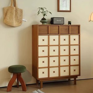 Meuble à chaussures en bois massif 90x40x120 cm, style chinois rétro, meuble de rangement pour entrée - Product Image 1