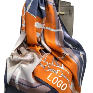 Piccolo fornitore di LOGO personalizzato lungo sciarpa di raso di seta personalizzato con stampa digitale scialle da donna in poliestere design personalizzato twill