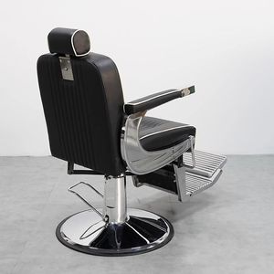 Sillón de Barbería Hidráulico de Lujo en Cuero PU Negro con Detalles Cromados, Sillón Reclinable para Peluquería, Corte de Cabello y Afeitado - Product Image 2