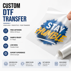 Custom Garment Iron Heat Transfer PVC Vinyl Stickers DTF Logo Printing Ready Press T-Shirt Clothing Label