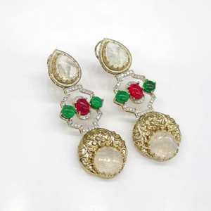 08720Dangle <b>Earrings</b> Cubic Zirconia Mehandi Plated Brass Drop <b>Earrings</b> <b>Red</b> Green White Stone Jewelry for Wedding Party Gift - Product Image 1