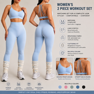 Ensemble de Vêtements de Sport Personnalisés pour Femmes, Doux, Séchage Rapide, Extensible dans les 4 Sens, Leggings et Haut de Yoga Deux Pièces - Product Image 2