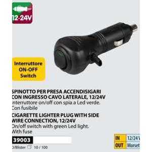 Prise allume-cigare avec connexion latérale par câble, interrupteur marche/arrêt 12/24V, voyant LED vert, fusible inclus - Product Image 3