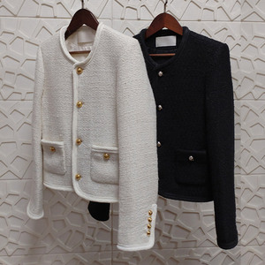 Women Autumn Winter Elegant Collarless <strong>Boucle</strong> Jancoco Refined Braided Trim Gold Button Tweed <strong>Jacket</strong> with OEM - Product Image 2