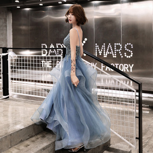Ethereal Blue Halter Neck Evening Gown Empire Waist Ball Gown 3D Stereoscopic Patterns For Coming Of Age Birthday Bridesmaid - Product Image 3
