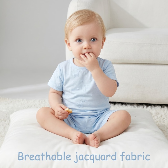 Baby Round-neck Jacquard Cotton Spandex Short-sleeved Crawling Clothes