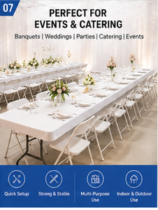 Wholesale <b>Plastic</b> Folding <b>Table</b> 4FT 5FT 6FT 8FT – Commercial HDPE Banquet <b>Table</b> for Restaurant & Catering USA DELIVERY - Product Image 4