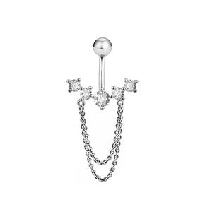 Piercing da <span class=keywords><strong>Ombelico</strong></span> Pendente di Grande Successo con Catena in Acciaio Inossidabile, Fiore di Zirconi Incastonati e Lunghe Nappe - Product Image 6
