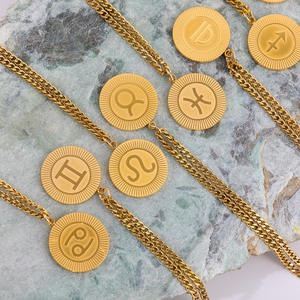 Collana Trendy Cross-Border Vintage placcato oro 18K ciondolo in acciaio inox con dodici <span class=keywords><strong>segni</strong></span> <span class=keywords><strong>zodiacali</strong></span> catena a maglie - Product Image 3